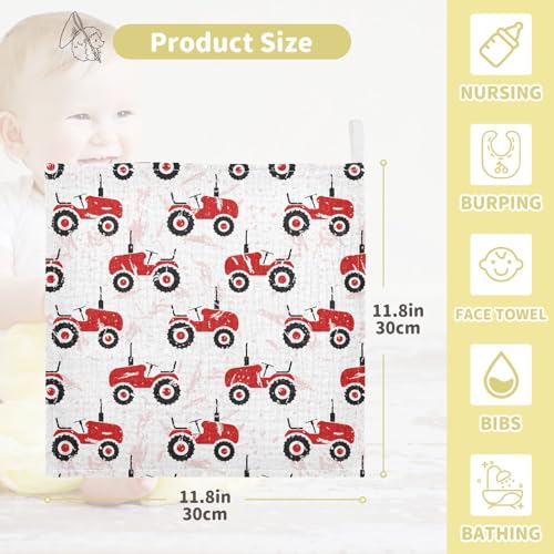 Baby Old Wheeled Tractors Muslin Washcloths 3 Pack - Muslin Burp Cloths Hanky Large 11.8"X11.8" Extra Soft Absorbent Baby Burp Rags for Newborn 100% Cotton for Boys Girls Gift - size: one sizex3