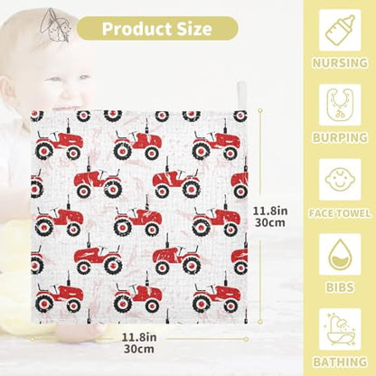 Baby Old Wheeled Tractors Muslin Washcloths 3 Pack - Muslin Burp Cloths Hanky Large 11.8"X11.8" Extra Soft Absorbent Baby Burp Rags for Newborn 100% Cotton for Boys Girls Gift - size: one sizex3