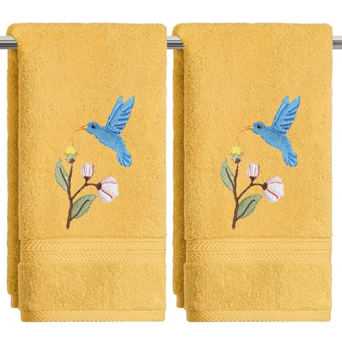 Artoid Mode 2 Pcs Yellow Bird Floral Embroidered Hand Towels for Bathroom, 100% Cotton Soft Absorbent Farmhouse Decor Towels, 13.7 x 29.5 Inch - color: Yellow, size: 13.7" x 29.5", 2PCS