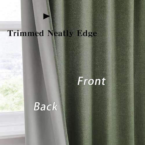 RAIN CITY Dark Olive Green Blackout Curtains Linen 63 Inches Long 2 Panels Set, Back Tab Pleated Look Thermal Insulated Curtains & Drapes for Living Room - Loden/Olive Forest W50 x L63 | Back Tab Thermal Insulated Linen Light Blocking Curtains & Drapes fo