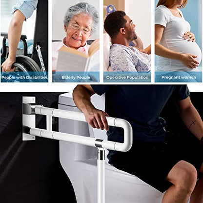 Modunful Upgraded Handicap Grab Bar for Bathroom, Flip Up Toilet Hand Rail for Elderly, Disabled, Pregnant, 23.6 Inch, White, Textured Finish, Stainless Steel - color: S-2910.White