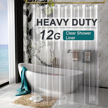 AmazerBath Heavy Duty Shower Curtain Liner 12 Gauge, 72 x 96 Inches Clear Shower Curtain Liner with 3 Clear Stones and 12 Grommet Holes, Weighted Plastic Shower Liner - size: 72"W x 96"L (Pack of 1)