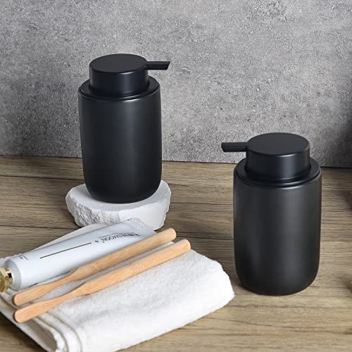 BosilunLife Foaming Soap Dispenser Set - Black Ceramic Foam Hand Dispenser | 12oz Soap Dispenser Set with Rust Proof Pump, 4Pcs Clear Stickers for Kitchen, Bathroom - 2 Pack - color: Black-foam Pump