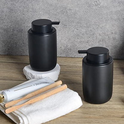 BosilunLife Foaming Soap Dispenser Set - Black Ceramic Foam Hand Dispenser | 12oz Soap Dispenser Set with Rust Proof Pump, 4Pcs Clear Stickers for Kitchen, Bathroom - 2 Pack - color: Black-foam Pump