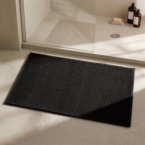 Triohero Bathroom Rugs Non Slip Washable, Super Absorbent Thin Bath Mat Quick Dry Low Pile Bathroom Rug, Black 24"x36" - color: Black, size: 24"x36"