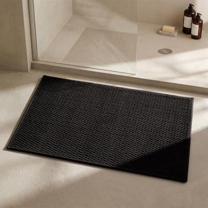 Triohero Bathroom Rugs Non Slip Washable, Super Absorbent Thin Bath Mat Quick Dry Low Pile Bathroom Rug, Black 24"x36" - color: Black, size: 24"x36"