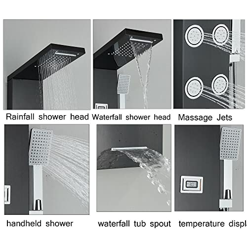 Stainless Steel Shower Panel Tower Rain Waterfall Massage Body Jet System Spray
