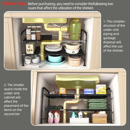 Under Sink Organizers and Storage,Expandable under cabinet organizer Shelf | 2 tier expandable shelf for kitchen and bathroom,8 Removable Carbon Steel Panels,27.36-36.02" W x 12.28" D x 16.93" H - size: 8 thickened iron plates(12.28"deep)