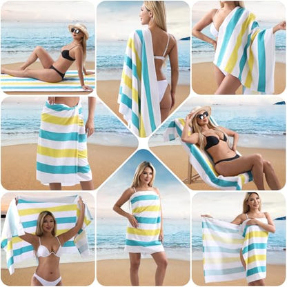 Beach Towel Set-4 Pack 30"x60" Sand Free Stripe Beach Towel for Pool,Bathroom,Soft Absorbent Quick Dry Lightweight Beach Bath Towel,Camping Blanket,Travel Towel,Beach Essentials for Adults,Teal/Yellow - color: Teal/Yellow