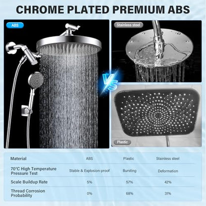 10" High Pressure Rain Shower Head with Handheld Spray Combo | Adjustable Integrated Extension Arm, Detachable Dual Shower Heads with 80" Long Stainless Steel Hose