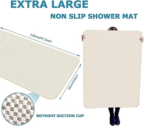 godehone Shower Mats Non Slip Without Suction Cups, PVC Loofah Bathroom Mats, Loofah Mats for Shower and Bathroom, Quick Drying, 23.6× 47.2 Inch, Beige - color: Beige, size: 47.2" x 23.6" (Rectangular)