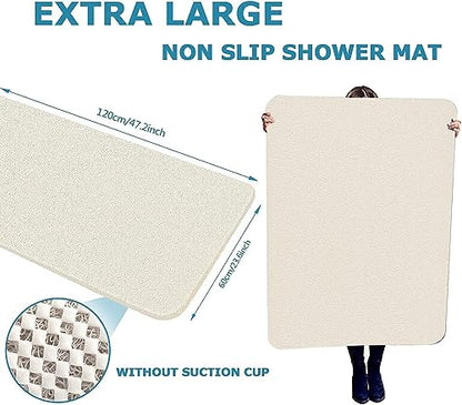 godehone Shower Mats Non Slip Without Suction Cups, PVC Loofah Bathroom Mats, Loofah Mats for Shower and Bathroom, Quick Drying, 23.6× 47.2 Inch, Beige - color: Beige, size: 47.2" x 23.6" (Rectangular)