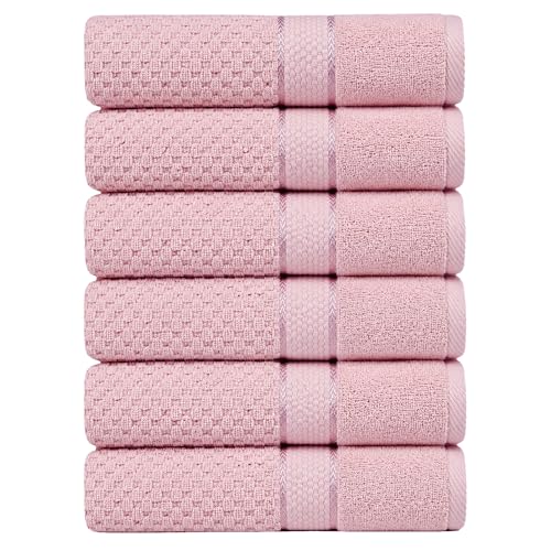 Ample Decor 100% Cotton Hand Towels 18x28 Inches, Popcorn Textured, Soft & Absorbent, Quick Dry, Set of 6, Soft Pink - color: Soft Pink, size: Pack of 6