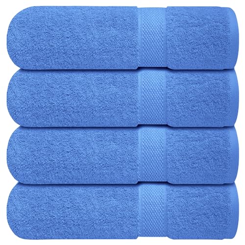 Infinitee Xclusives 100% Ring-Spun Cotton Bath Towels for Bathroom - Pack 4 | Luxury Super Soft, Absorbent & Quick-Drying |27x54 inches| Large Bathroom Towels Set |600 GSM| Gym, Shower, Spa & Hotel Use - color: Eloquent Blue, size: Bath Towels - 4 Pack