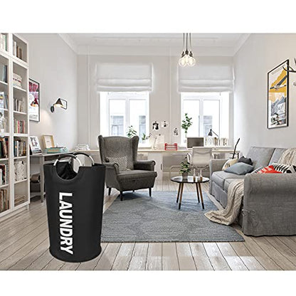 DOKEHOM 125L X-Large Laundry Basket, Collapsible Laundry Bag, Freestanding Tall Clothes Hamper, Foldable Washing Bin (Black) | Freestanding tall washing bin & foldable laundry bag. Extra large clothes storage basket with durable sturdy handles - color: Bl