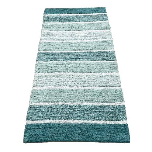 Chardin home Cordural Stripe Bath Rug Runner with Skid Resistant Latex Spray Underneath.Teal Blue-Green-White, 24" W x 60'' L - color: Teal Blue/Green, size: 2' x 5' (Runner)