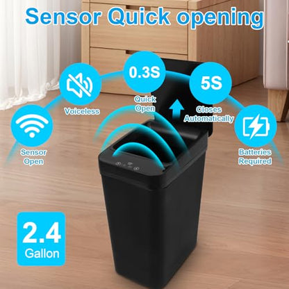 2 Pack Bathroom Trash can,Smart Touchless Trash Can,Automatic Motion Sensor Trash Bin with Lid,2.4 Gallon Garbage Can, Kitchen, Bathroom, Office, Bedroom Trash can (Black+White) - color: Black+White