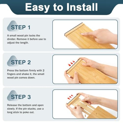 Lzerking Bamboo Drawer Dividers 4.65" High, Adjustable Dresser Drawer Organizers, 12-17.5" Expandable Deep Kitchen Drawer Divider for Dresser, Closet, Kitchen, Bedroom, Bathroom, 6 Pack