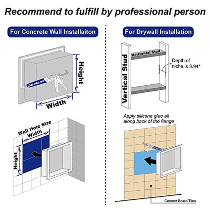 Stainless Steel Shower Niche 24" X 12" Brushed No Tile Needed Wall Niche with Double Shelves Recessed Shower Shelf for Bathroom Vertical Niches - color: Brushed, size: 12"x 24"