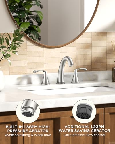 FORIOUS Bathroom Sink Faucet 3 Hole Widespread 8 Inch Brushed Nickel | 3-hole 6-12 Inch Widespread Sink Faucets with Drain and Water Supply Lines, for Vanity Rv Commercial Lavatory Restroom Basin - color: Stainless Steel, style: Modern