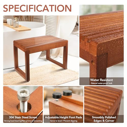 Wide Teak Shower Bench 23.6” – Heavy Duty 500 lbs Wooden Bath Stool, Comfortable Shower Seat for Shaving Legs & Elderly - size: Large