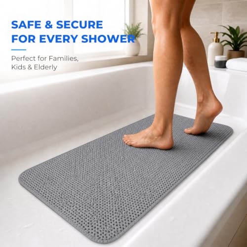 Bath Bliss Cushioned Foam Bath Mat Non Slip Bathtub Mat with 58 Suction Cups Dark Grey Color 17x36 | Machine Washable | Quick Drain Safety - color: Dark Grey