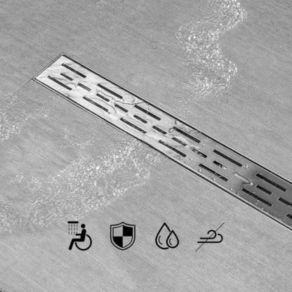 SaniteModar Linear Shower Drain 48 inch Brushed with Brick Pattern Grate | AISI 304 Stainless Steel Brushed Linear Dain Rectangle Shower Floor Drain with Hair Strainer and Leveling Feet - size: 48 inch
