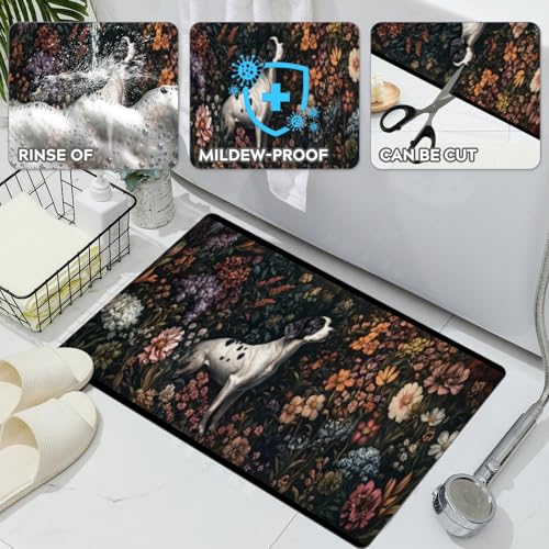 Bathroom Runner Mat Rugs Long,Dog Flowers Elegant Design Diatomite Stone Bath Mat Large Absorbent Diatomaceous Earth Mat Non Slip Fast Dry Shower Mat Bathroom Rugs Floor Mat 16x42in - color: Design14
