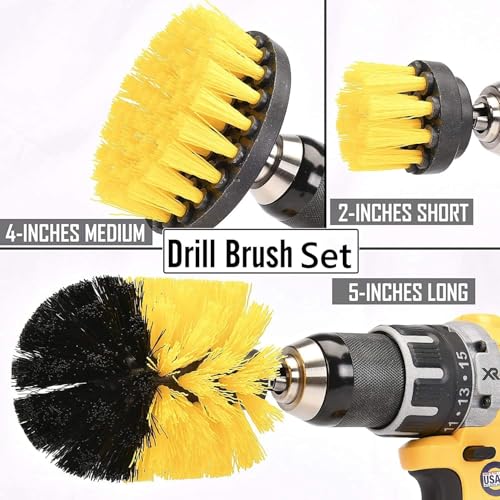 Drill Power Cleaning Brush Set of 4, Power Scrubber Brushes with Extended Attachment, All Purpose for Floor, Tub, Shower, Tile, Bathroom and Kitchen Surface, Yellow - color: Yellow