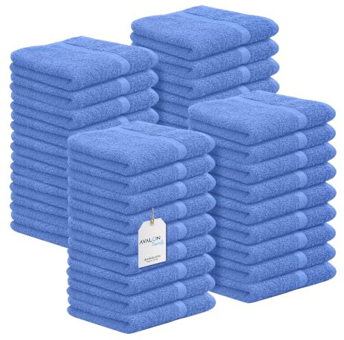 Avalon Towels Blue Washcloths Bulk Pack of 36 (12x12 inches) - 100% Cotton Washcloths & Face Towels - Highly Absorbent & Soft Wash Cloths for Showering, Wash Rags for Body & Face Cloths - color: Blue