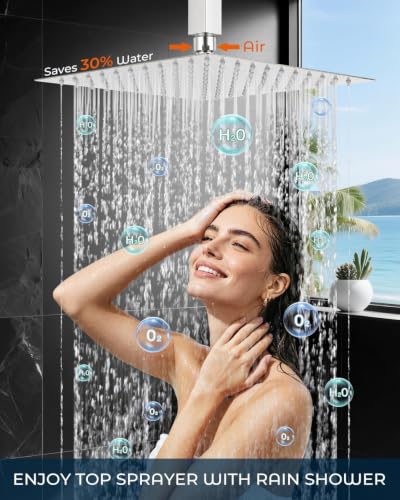 Rain Shower Faucet Set, 10" Top + 6" Side Head, Brushed Nickel | 3-head set w/ valve, SUS304 anti-freeze, 6 spray modes, self-clean nozzles - color: Brush Nickel, style: 10''-Ceiling Mount+6" Shower Head