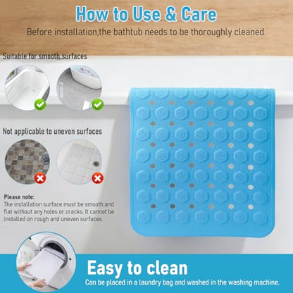 Silicone Anti Slip Bathtub Mat Bath Shower Non-Slip 35x16 for Standard Tub Kids for Elderly Safety Large Thick with Sensory Acupressure Textured Strong Suction Cups & Drain Holes Easy Clean & Dry - color: Blue