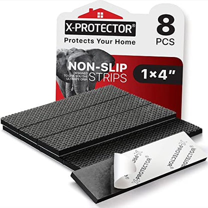 X-Protector Rubber Strip - 8 PC Non Slip Pads - Black Universal Grip Strips | Self-Adhesive Rubber Sticky Pads - Premium Feet for Keyboard, Appliances - Featuring an Amazing Super Sticky Gripping Pad - size: 8 PCS 1 x 4 inch (Black Rubber)