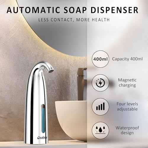 Convenient Automatic Soap Dispenser,4 Adjustable Levels Touchless Hand Sanitizer Pump with Infrared Sensor, Countertop Electric Dispenser for Bathroom,Kitchen - color: Polished Chrome