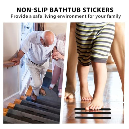 24Pcs Black Bathtub Stickers Non Slip | Anti Slip Shower Strips, Adhesive, Includes Scraper, For Bathtub, Shower Floor, Ladders - color: Black