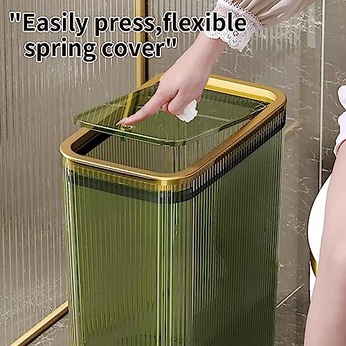 Bathroom Trash Cans with Lids, 2.6 Gallon (Green) | Garbage Can for Bedroom, Office, Plastic Slim Waste Basket with Press Top Lid, 10L Clear Trash Bin for Home, Kitchen - color: Green, style: Top and Bottom Opening