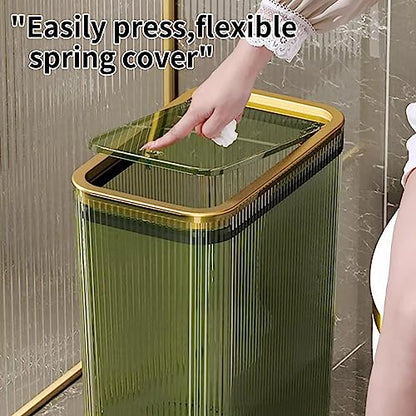 Bathroom Trash Cans with Lids, 2.6 Gallon (Green) | Garbage Can for Bedroom, Office, Plastic Slim Waste Basket with Press Top Lid, 10L Clear Trash Bin for Home, Kitchen - color: Green, style: Top and Bottom Opening