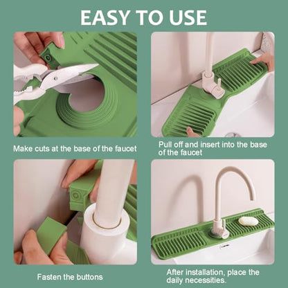 24 Inch Silicone Faucet Mat for Kitchen Sink Splash Guard Folding Faucet Mat with Button Lock Water Draining Pad for Kitchen Bathroom Bar(Green) - color: Green