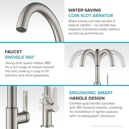 KRAUS Oletto Single Handle Kitchen Bar Faucet in Brushed Brass, KPF-2822BB - color: Brushed Bronze, style: Bar Faucet
