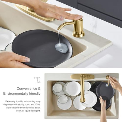GAGALIFE Built in Sink Soap Dispenser or Lotion Dispenser for Kitchen Sink, Brushed Gold ABS Pump Head, with 17 Ounce Large PET Soap Bottle - color: Gold Brushed