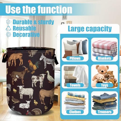 Cute Farm Animals Laundry Basket, Laundry Hamper Collapsible Oxford Cloth with Handle Clothes Storage Bin for Bathroom Laundry Room Bedroom 15.7 X 20 Inch - color: Cute Farm Animals