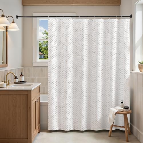 jinchan Taupe and White Shower Curtain Inky Herringbone Chevron Zig Zag Waterproof Fabric Modern Farmhouse Shower Curtains for Bathroom with 12 Hooks 70x72 Inches - color: Inky Taupe, size: 70"W x 72"L (Pack of 1)