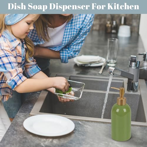 Natheeph Soap Dispenser for Bathroom/Kitchen Fill Hand Soap/Dish Soap,14OZ | Soap Pump Dispenser Bottle, Ceramic Soap Dispenser Refillable Shampoo/Lotion/Liquid/Detergent for Bathroom/Kitchen, Green - color: Green