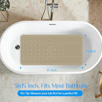 Non Slip Bathtub Mat & Shower Mat, 31x15'' Anti Slip Bath Mat for Tub, Soft TPE Anti-Skid Bathroom Mat with 194 Suction Cups & Drain Holes, Wave-Textured Grip, Machine Washable,Brown - color: Brown