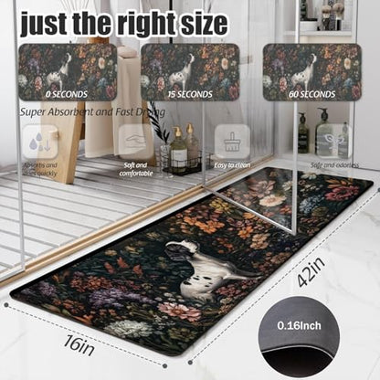 Bathroom Runner Mat Rugs Long,Dog Flowers Elegant Design Diatomite Stone Bath Mat Large Absorbent Diatomaceous Earth Mat Non Slip Fast Dry Shower Mat Bathroom Rugs Floor Mat 16x42in - color: Design14