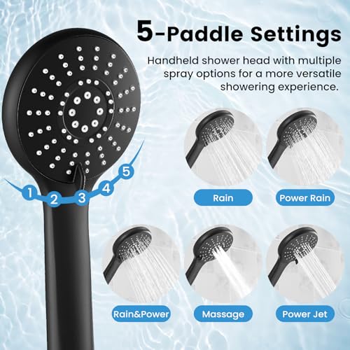 Shower Head with Handheld, High Pressure Black Rain Shower Head | Regaderas Para Shower,11.8" Rectangular,Rainfall Shower Head,Dual Shower Head,Bathroom Decor,Extension Arm,5 Spray Mode - color: A-Matte Black, style: Rectangular 12"