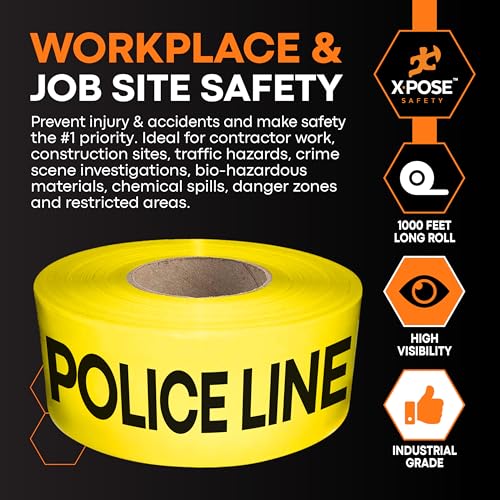Xpose Safety Yellow Police Line Do Not Cross Tape – (2 Rolls) | 3" x 1000' High-Visibility Barricade Tape for Construction Sites, Hazards, Crime Scenes - color: Police Line Do Not Cross, size: 2 Mil