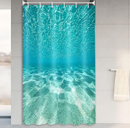 MERCHR Cute Teal Blue Ocean Shower Curtain, Nature Underwater Sea World Sand Beach Bathroom Curtains Waterproof Fabric, 36 x 72 Inches - color: Teal, size: 36"W x 72"L (Pack of 1)