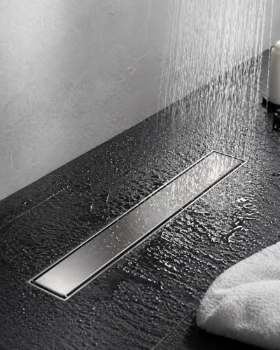 24 Inch Brushed Stainless Steel Linear Shower Drain | CUPC Certified 2-in-1 Tile Insert for Curbless Showers. 304 Steel, 15.8GPM Flow. Includes Hair Catcher & Adjustable Feet. - color: Brushed Stainless, size: 24in