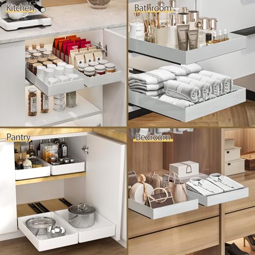 Heavy Duty Pull Out Kitchen Cabinet Organizer,ABS Material Prevent Rust Kitchen Organization,No Punch for Cupboard, Bathroom Cabinet Organizer, Pantry, Slide Out Drawers Shelf Storage,3 Size - size: 3 Sizes 10.6“+7”+5”